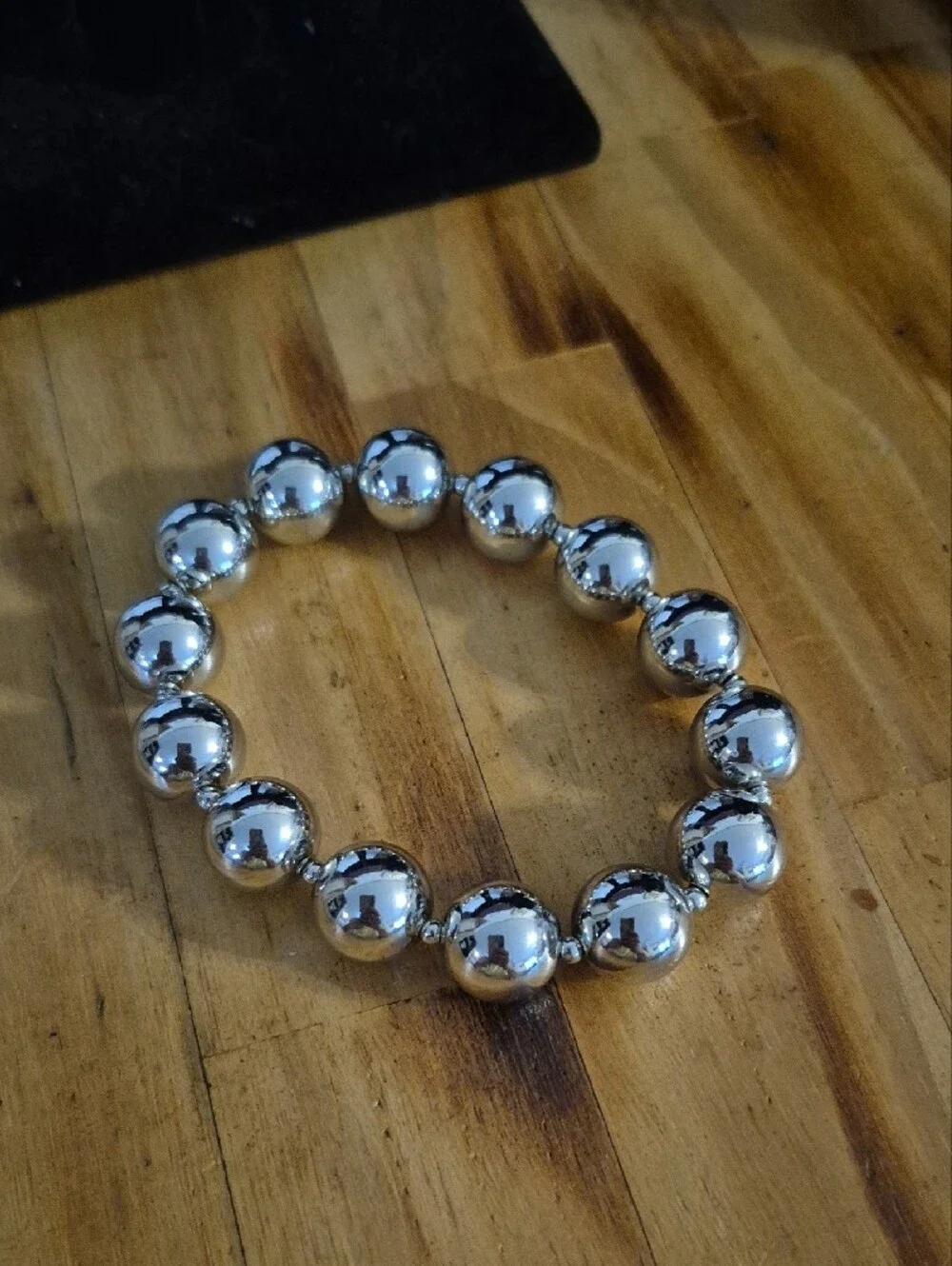 Plunder Silver Polished Bead Stretch Bracelet